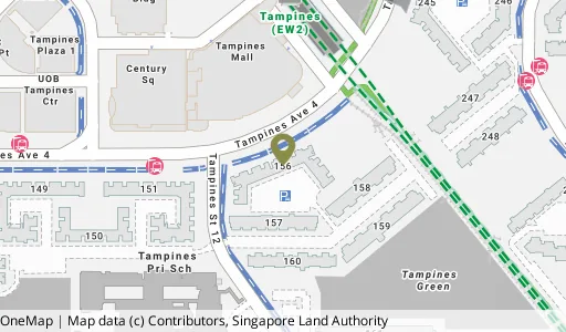 Location map of Blk 156 Tampines St 12, a HDB resale block in Tampines, Singapore