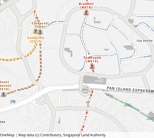 Map of the area around Blk 157 Lor 1 Toa Payoh in Toa Payoh, showing 400 m and 1 km rings and 2 primary schools within 1 km