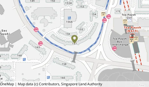 Location map of Blk 157 Lor 1 Toa Payoh, a HDB resale block in Toa Payoh, Singapore