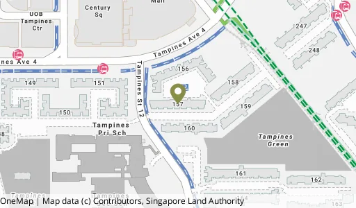 Location map of Blk 157 Tampines St 12, a HDB resale block in Tampines, Singapore