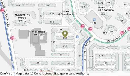 Location map of Blk 157 Woodlands St 13, a HDB resale block in Woodlands, Singapore