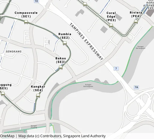 Map of the area around Blk 157C Rivervale Cres in Sengkang, showing 400 m and 1 km rings and 4 primary schools within 1 km