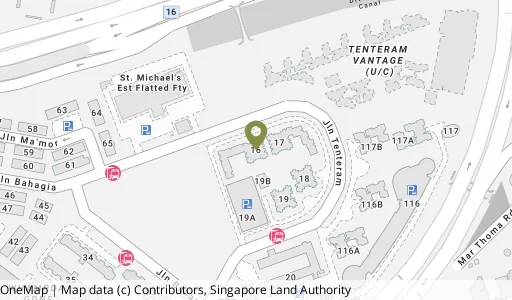 Location map of Blk 16 Jln Tenteram, a HDB resale block in Kallang/Whampoa, Singapore