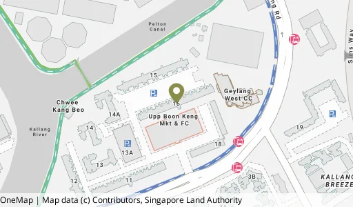 Location map of Blk 16 Upp Boon Keng Rd, a HDB resale block in Kallang/Whampoa, Singapore