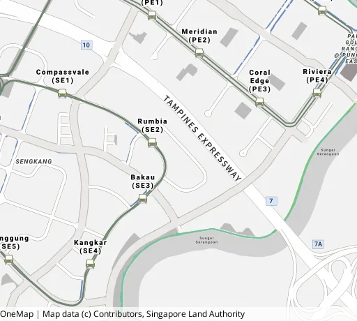 Map of the area around Blk 162A Rivervale Cres in Sengkang, showing 400 m and 1 km rings and 5 primary schools within 1 km