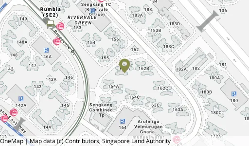 Location map of Blk 162A Rivervale Cres, a HDB resale block in Sengkang, Singapore