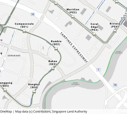 Map of the area around Blk 164A Rivervale Cres in Sengkang, showing 400 m and 1 km rings and 5 primary schools within 1 km