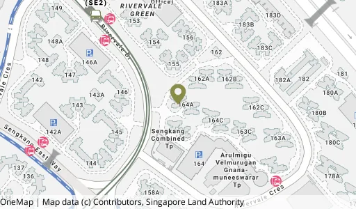 Location map of Blk 164A Rivervale Cres, a HDB resale block in Sengkang, Singapore
