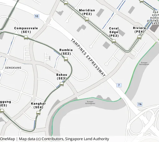 Map of the area around Blk 164C Rivervale Cres in Sengkang, showing 400 m and 1 km rings and 5 primary schools within 1 km