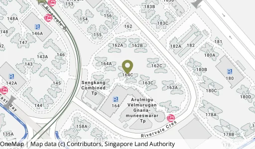 Location map of Blk 164C Rivervale Cres, a HDB resale block in Sengkang, Singapore