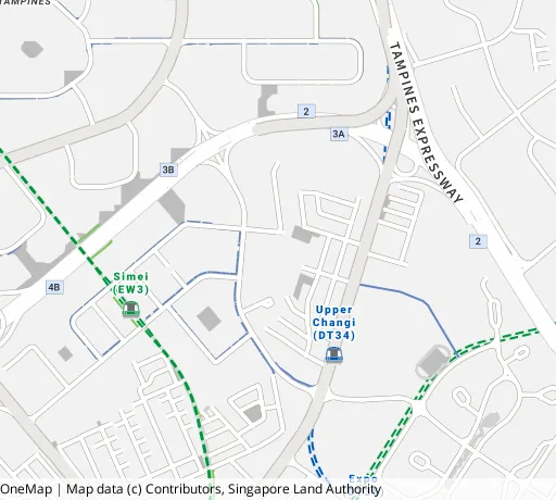 Map of the area around Blk 165 Simei Rd in Tampines, showing 400 m and 1 km rings and 2 primary schools within 1 km