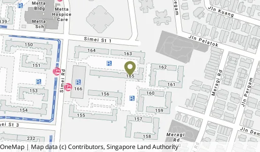Location map of Blk 165 Simei Rd, a HDB resale block in Tampines, Singapore