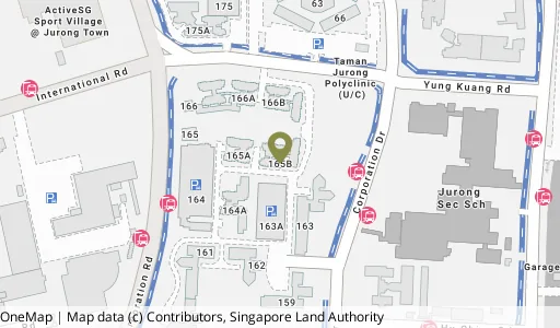 Location map of Blk 165B Yung Kuang Rd, a HDB resale block in Jurong West, Singapore