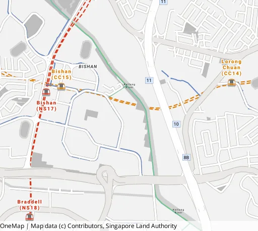 Map of the area around Blk 166 Bishan St 13 in Bishan, showing 400 m and 1 km rings and 3 primary schools within 1 km