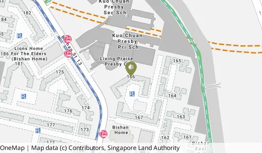 Location map of Blk 166 Bishan St 13, a HDB resale block in Bishan, Singapore