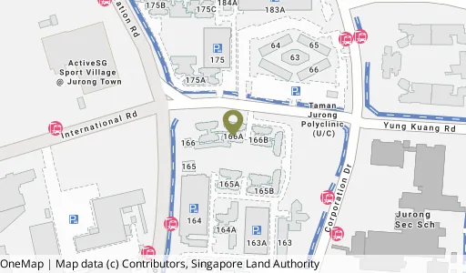 Location map of Blk 166A Yung Kuang Rd, a HDB resale block in Jurong West, Singapore