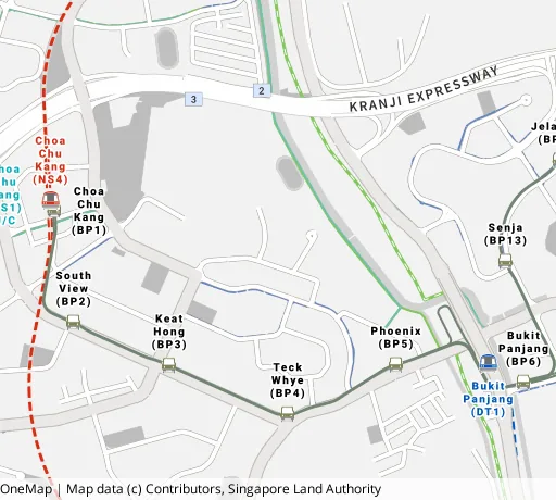 Map of the area around Blk 166B Teck Whye Cres in Choa Chu Kang, showing 400 m and 1 km rings and 3 primary schools within 1 km