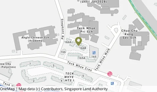 Location map of Blk 166B Teck Whye Cres, a HDB resale block in Choa Chu Kang, Singapore