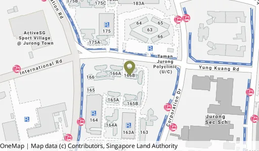 Location map of Blk 166B Yung Kuang Rd, a HDB resale block in Jurong West, Singapore