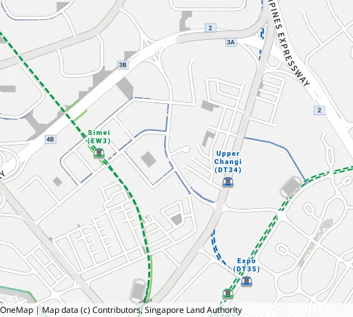 Map of the area around Blk 168D Simei Lane in Tampines, showing 400 m and 1 km rings and 1 primary school within 1 km