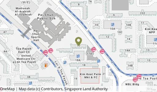 Location map of Blk 17 Lor 7 Toa Payoh, a HDB resale block in Toa Payoh, Singapore