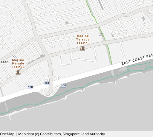 Map of the area around Blk 17 Marine Ter in Marine Parade, showing 400 m and 1 km rings and 3 primary schools within 1 km