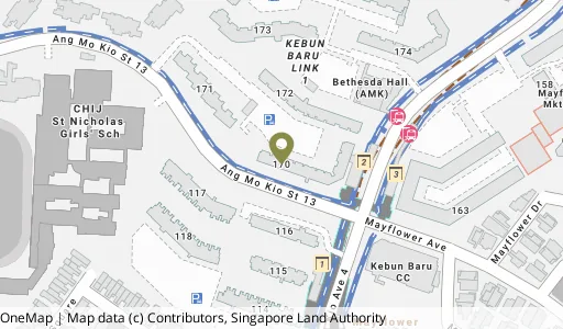 Location map of Blk 170 Ang Mo Kio Ave 4, a HDB resale block in Ang Mo Kio, Singapore