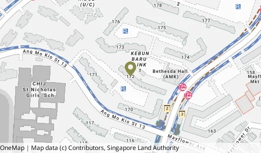 Location map of Blk 172 Ang Mo Kio Ave 4, a HDB resale block in Ang Mo Kio, Singapore
