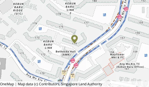 Location map of Blk 174 Ang Mo Kio Ave 4, a HDB resale block in Ang Mo Kio, Singapore