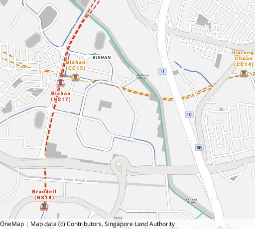 Map of the area around Blk 176 Bishan St 13 in Bishan, showing 400 m and 1 km rings and 3 primary schools within 1 km