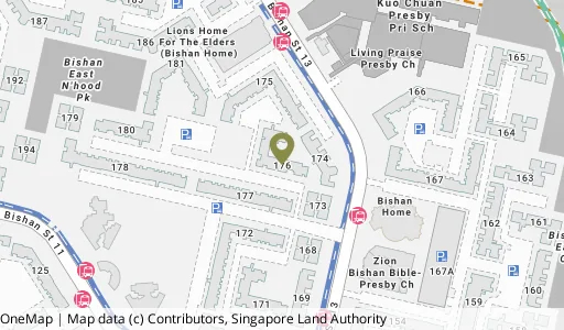 Location map of Blk 176 Bishan St 13, a HDB resale block in Bishan, Singapore