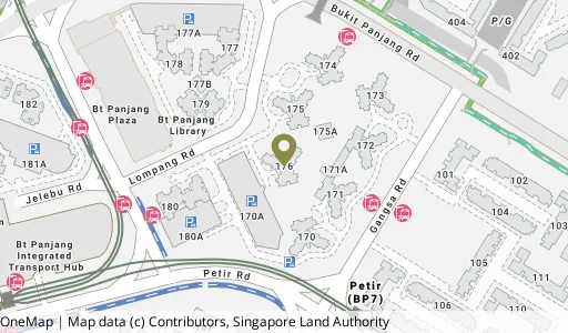 Location map of Blk 176 Lompang Rd, a HDB resale block in Bukit Panjang, Singapore