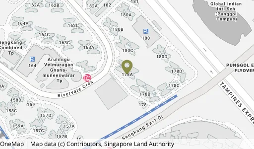 Location map of Blk 178A Rivervale Cres, a HDB resale block in Sengkang, Singapore
