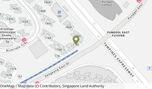 Location map of Blk 178C Rivervale Cres, a HDB resale block in Sengkang, Singapore