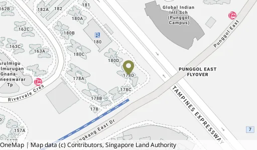 Location map of Blk 178D Rivervale Cres, a HDB resale block in Sengkang, Singapore