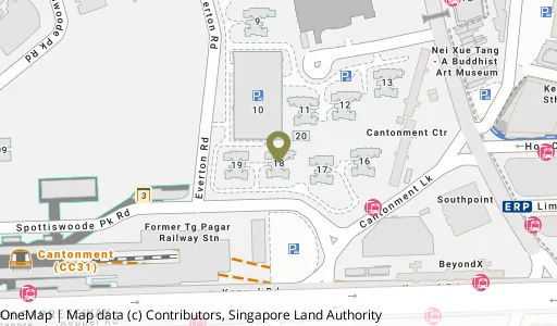 Location map of Blk 18 Cantonment Cl, a HDB resale block in Bukit Merah, Singapore
