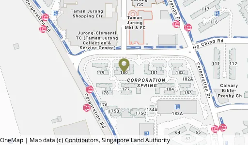 Location map of Blk 180 Yung Sheng Rd, a HDB resale block in Jurong West, Singapore