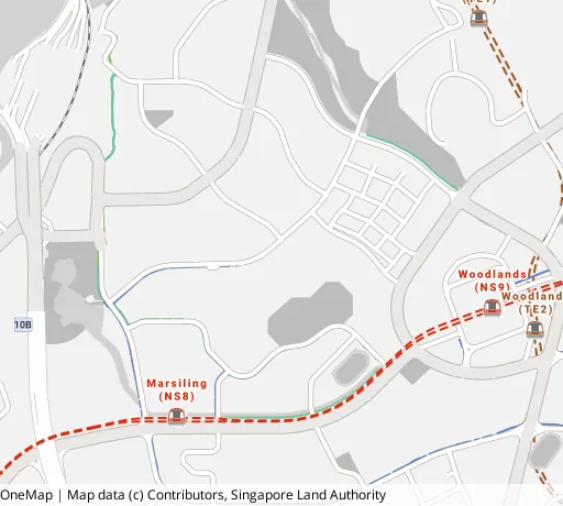 Map of the area around Blk 180A Marsiling Rd in Woodlands, showing 400 m and 1 km rings and 2 primary schools within 1 km