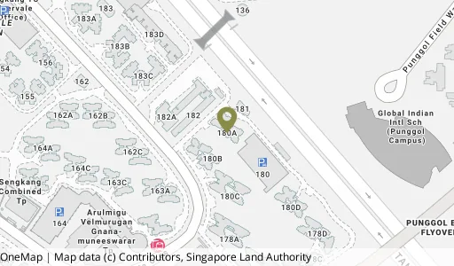 Location map of Blk 180A Rivervale Cres, a HDB resale block in Sengkang, Singapore