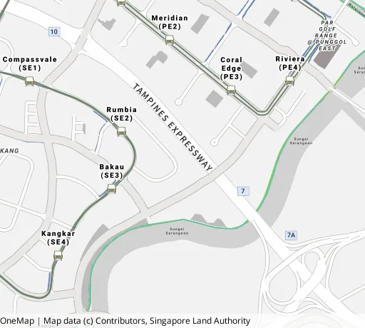 Map of the area around Blk 180C Rivervale Cres in Sengkang, showing 400 m and 1 km rings and 4 primary schools within 1 km