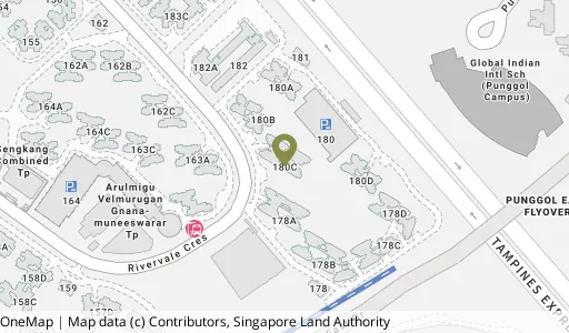 Location map of Blk 180C Rivervale Cres, a HDB resale block in Sengkang, Singapore