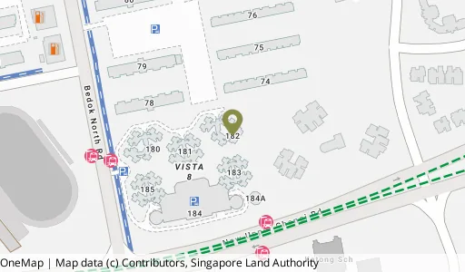 Location map of Blk 182 Bedok Nth Rd, a HDB resale block in Bedok, Singapore