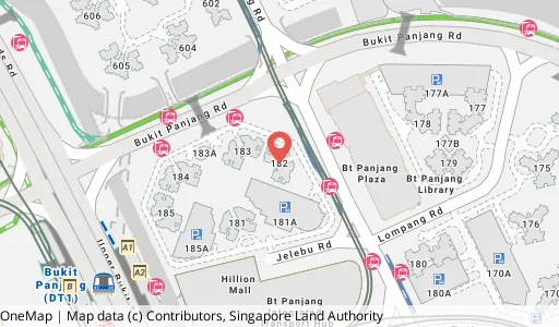 Location map of Blk 182 Jelebu Rd, a HDB resale block in Bukit Panjang, Singapore