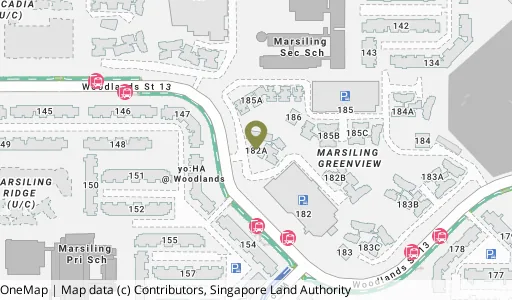Location map of Blk 182A Woodlands St 13, a HDB resale block in Woodlands, Singapore