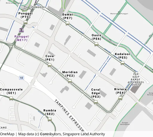 Map of the area around Blk 183 Edgefield Plains in Punggol, showing 400 m and 1 km rings and 8 primary schools within 1 km