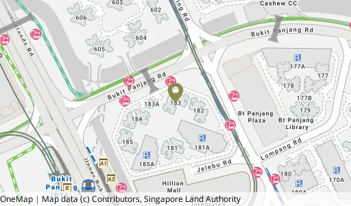 Location map of Blk 183 Jelebu Rd, a HDB resale block in Bukit Panjang, Singapore