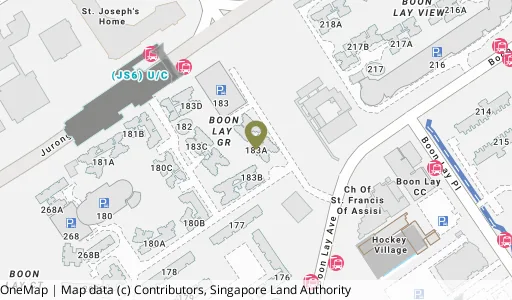 Location map of Blk 183A Boon Lay Ave, a HDB resale block in Jurong West, Singapore