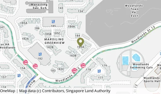 Location map of Blk 183A Woodlands St 13, a HDB resale block in Woodlands, Singapore