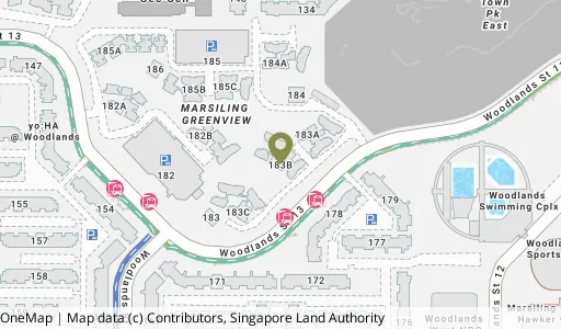 Location map of Blk 183B Woodlands St 13, a HDB resale block in Woodlands, Singapore
