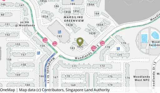 Location map of Blk 183C Woodlands St 13, a HDB resale block in Woodlands, Singapore